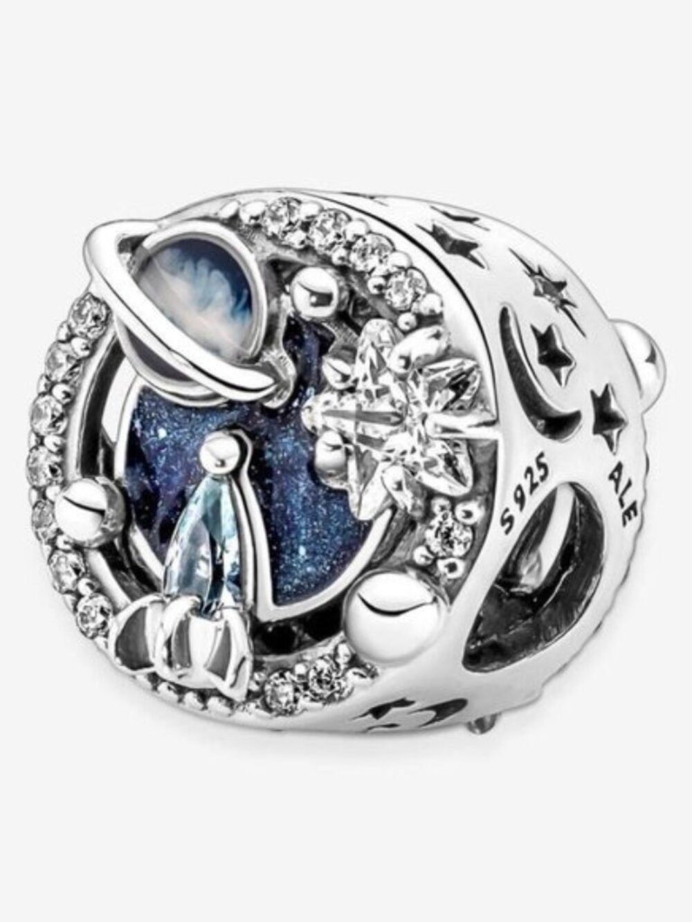 Pandora Silver Cosmic Blue Enamel and Crystal Spacer Charm